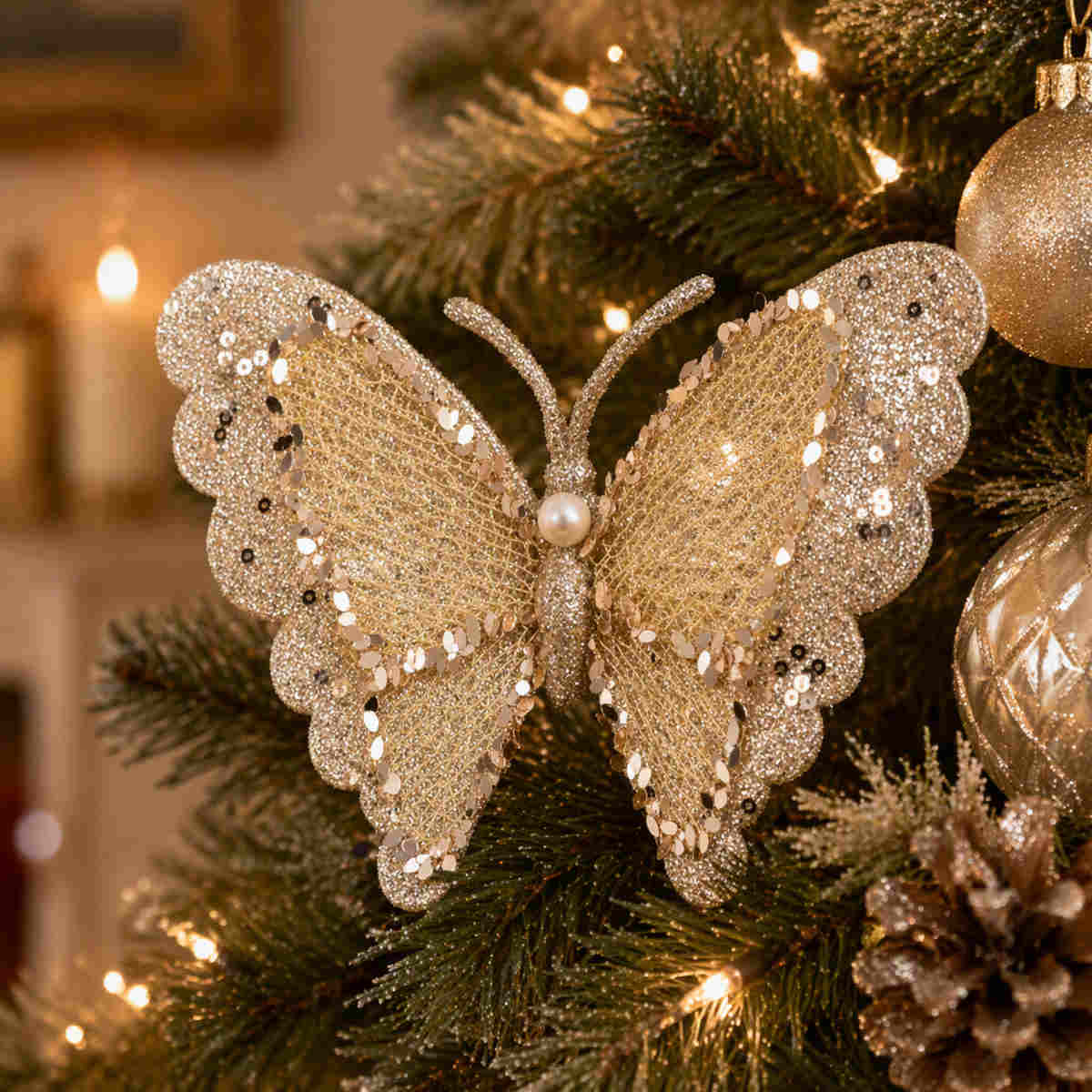 Pure Christmas Diamonte Butterfly Clip On Champagne | Minimax