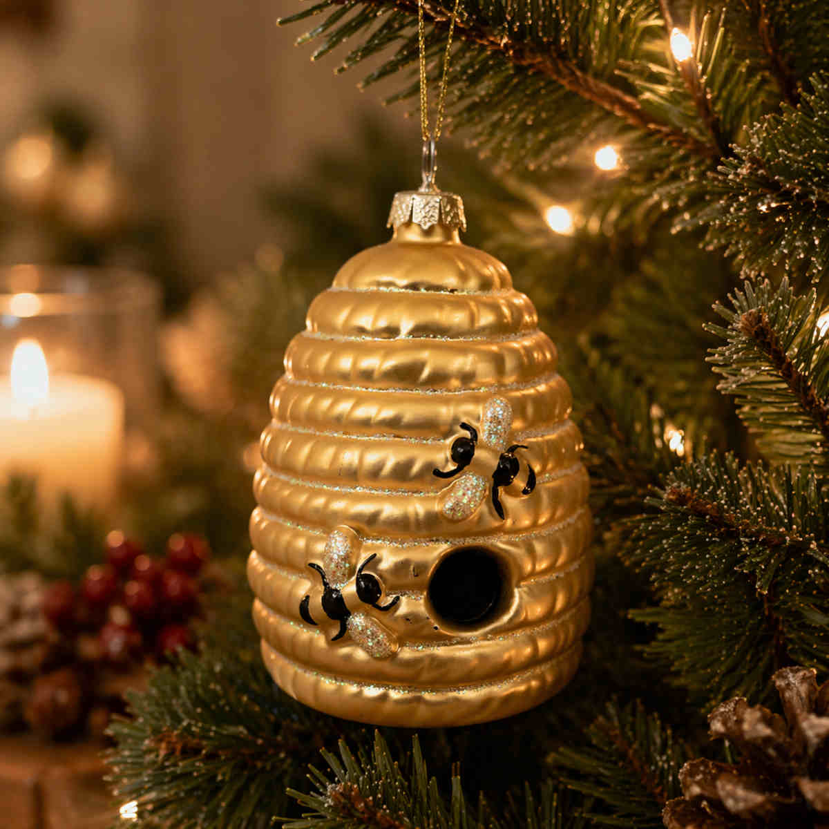 Pure Christmas Glass Hanging Bee Hive Dec 10cm | Minimax