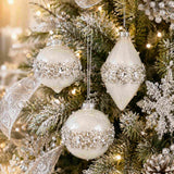 Gala Bejeweled Bauble Glass White/Silver 8cm (Price per item) | Minimax