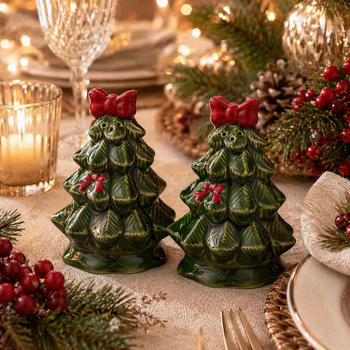 Gala Holly Tree S&P Shaker Ceramic Green 10cm (Set of 2) | Minimax
