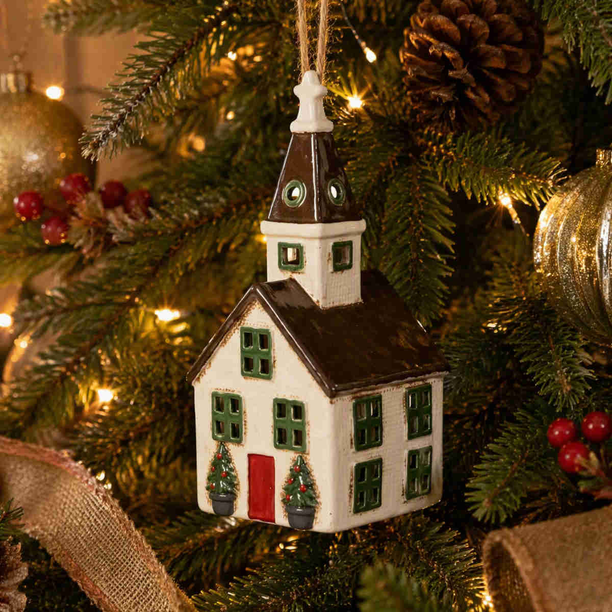 French Country Tealight Slate Church Trees 15x14x30cm | Minimax