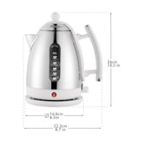 Dualit Lite Kettle White 1.5L with polished stainless steel body, ergonomic handle, and water level indicator