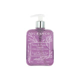 Durance Lavender Liquid Soap 300ml, clear bottle of liquid hand soap with pump dispenser and lavender label 