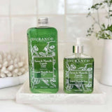 Durance Verbena Liquid Soap 750ml, clear bottle of liquid hand soap with pump dispenser and botanical label
