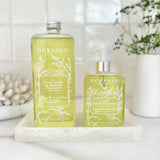 Durance Verbena Liquid Soap 750ml, clear bottle of liquid hand soap with pump dispenser and botanical label