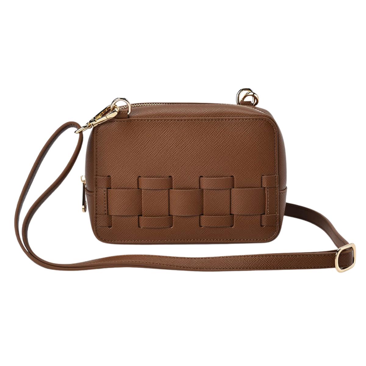 ELMS and KING London Weave Base Crossbody Tan Saffiano | Minimax