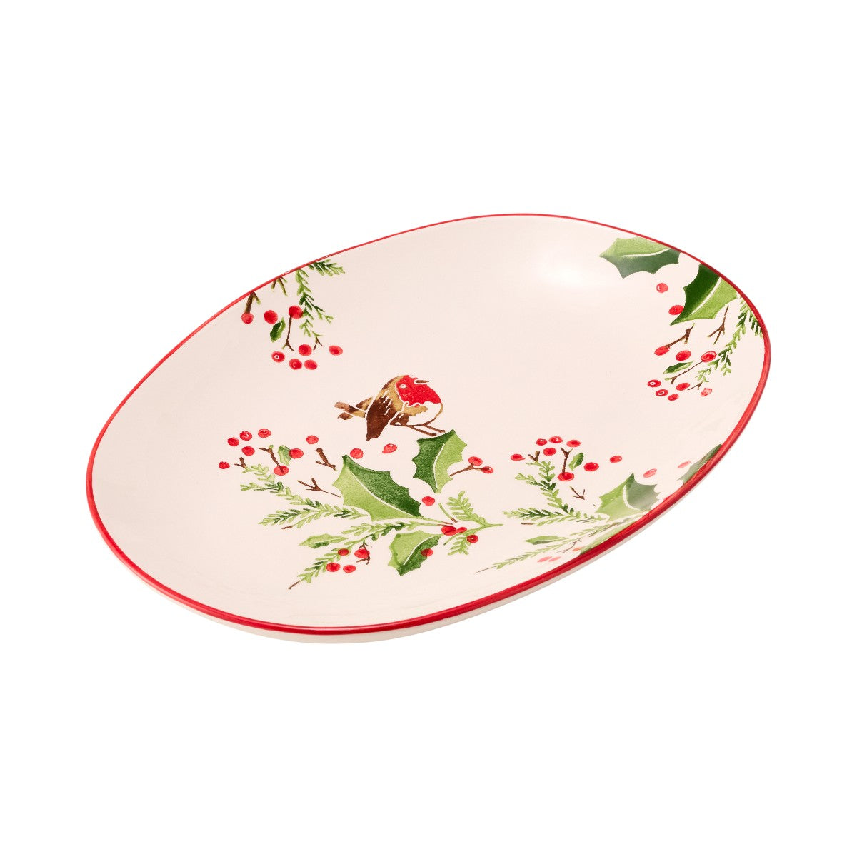 Papart Ceramics Noel Bird Oval Platter 36x25cm - Decorative oval plate with Christmas-themed design