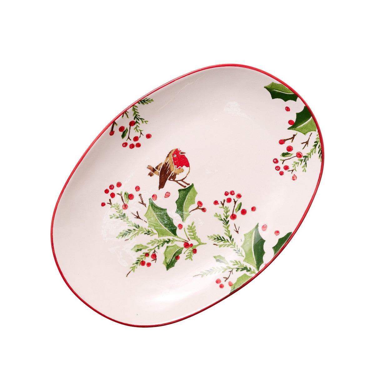 Papart Ceramics Noel Bird Oval Platter 36x25cm - Decorative oval plate with Christmas-themed design