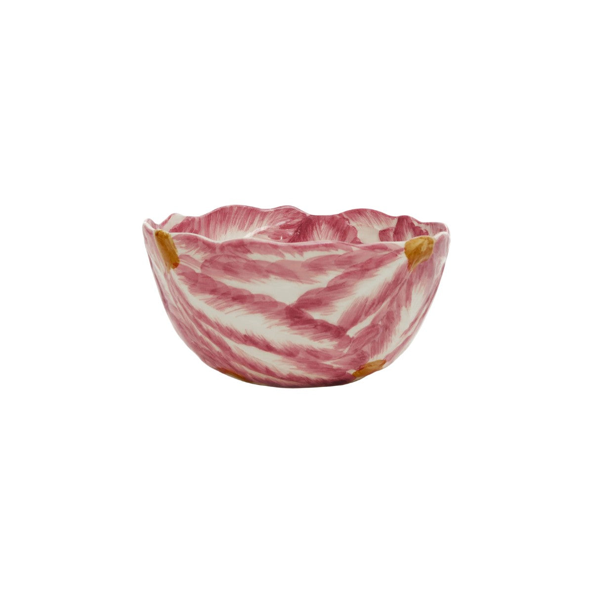 Pink and white marbled bowl on a white background