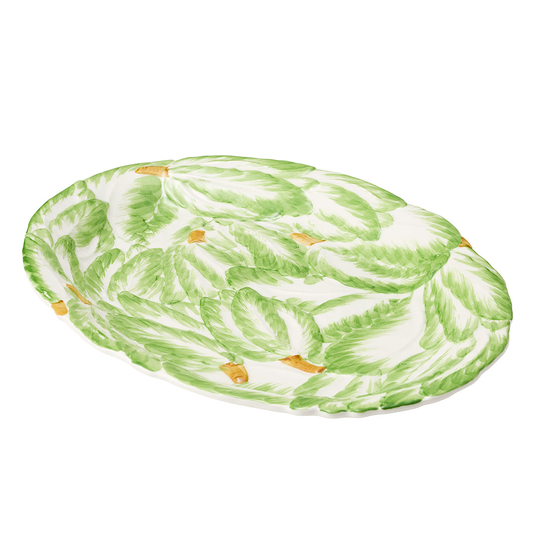 La Ceramica Radicchio Oval Platter Green 49cm featuring hand-painted leafy green radicchio design on white ceramic