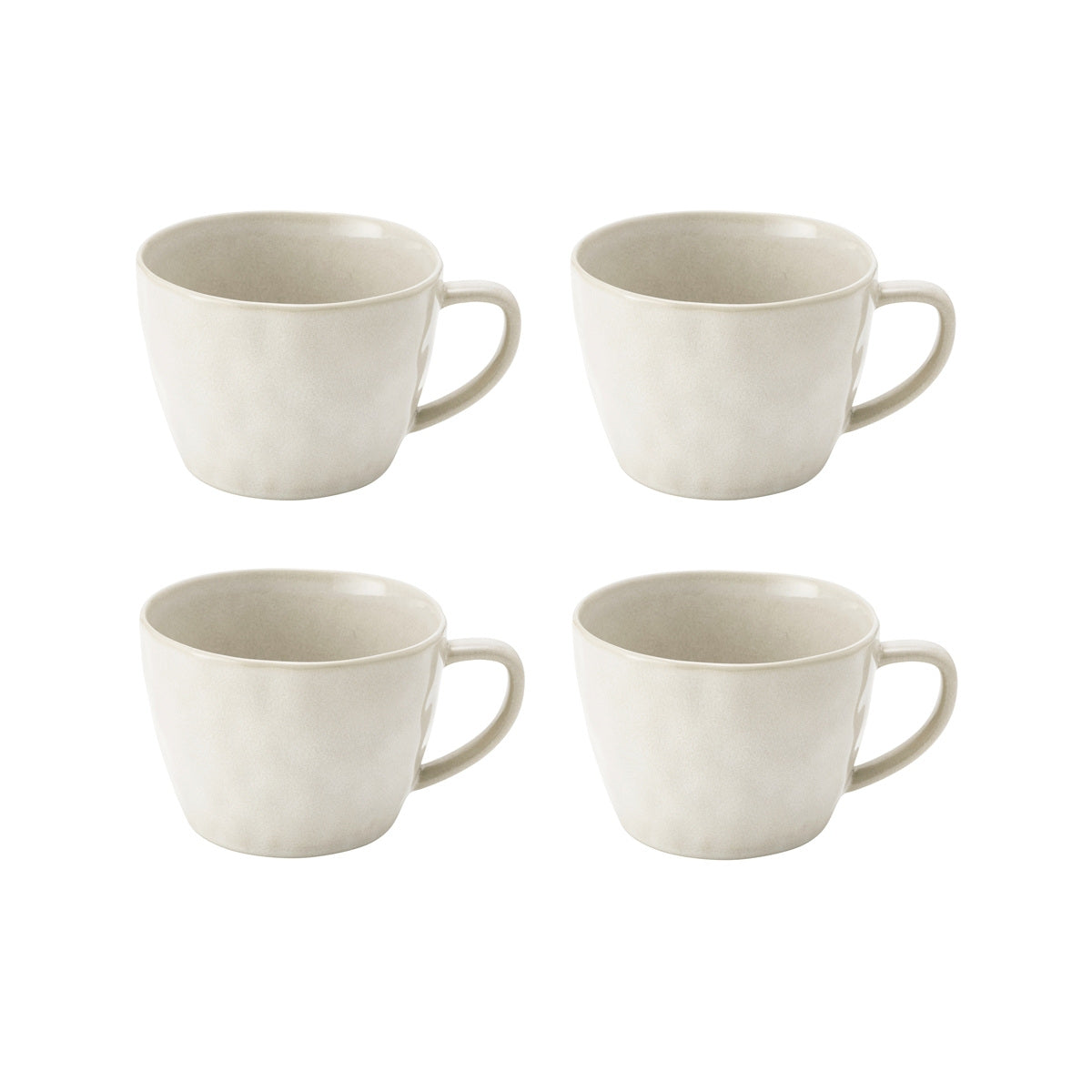 Set of four Ecology Marie Mugs Wheat 410ml in soft beige ceramic on white background
