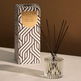 Ecoya Celebration White Musk & Warm Vanilla Diffuser 200ml, reed diffuser in glass bottle with fragrance sticks and decorative label