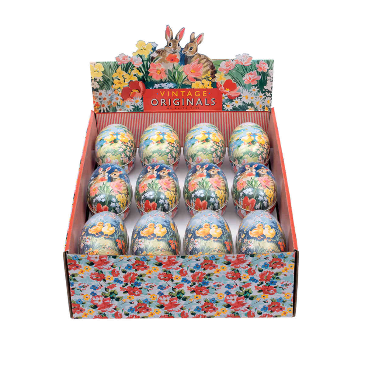 Elite Tins Vintage Egg Tin Large 11.2 x 6.9cm with vintage-style decorative pattern on lid