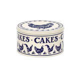 Emma Bridgewater Hen Round Tin Blue Medium with illustrated chicken design on blue lid.