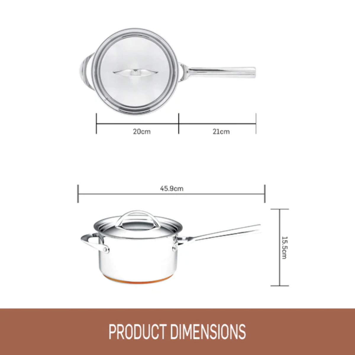 Essteele Per Vita Copper Base Stainless Steel Induction Covered Saucepan 20cm (3.4L) | Minimax