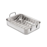 Angled view of Essteele Stainless Steel Roaster with Rack on white background