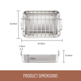 Top and side view of Essteele Stainless Steel Roaster with Rack showing product dimensions in cm