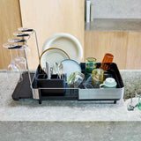 Joseph Joseph Extend™ Steel Plus Expandable Black Dish Drainer with Wine Glass Rack | Minimax