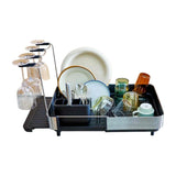 Joseph Joseph Extend™ Steel Plus Expandable Black Dish Drainer with Wine Glass Rack | Minimax
