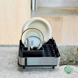Joseph Joseph Extend™ Steel Plus Expandable Black Dish Drainer with Wine Glass Rack | Minimax