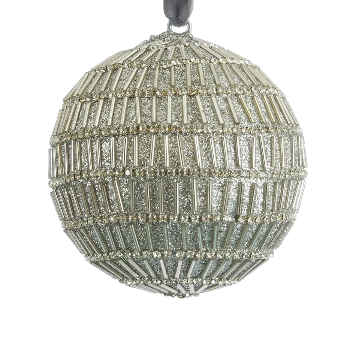 Florabelle Bugle Bead Bauble Silver 10cm