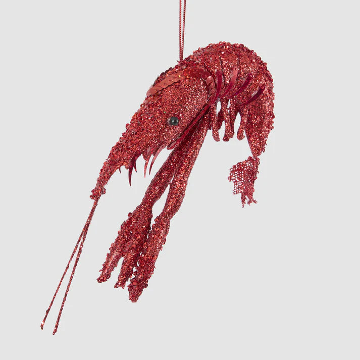 Florabelle Lester Glitter Prawn Ornament Red 19cm