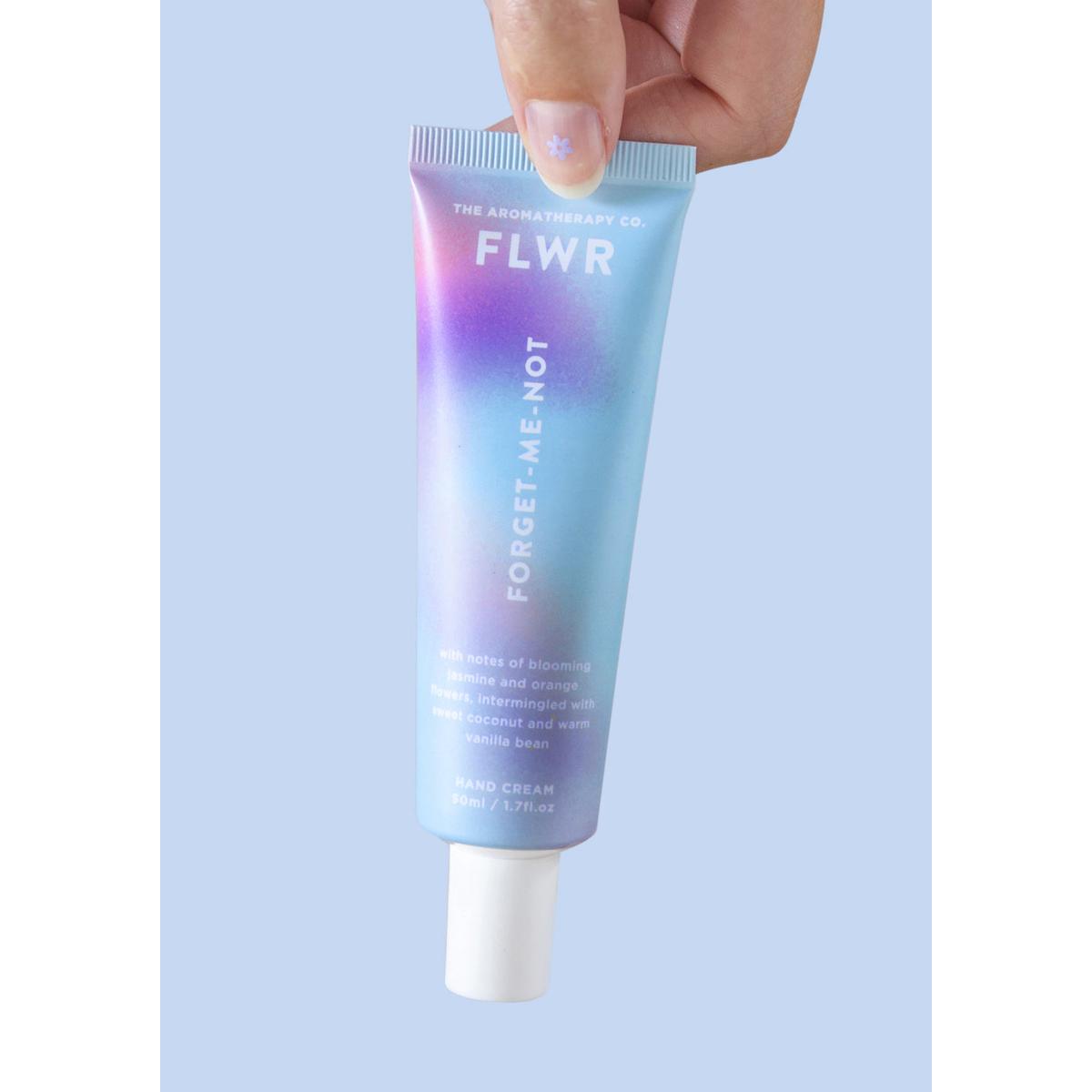The Aromatherapy Co. FLWR Forget Me Not Hand Cream 50ml | Minimax - blue background 