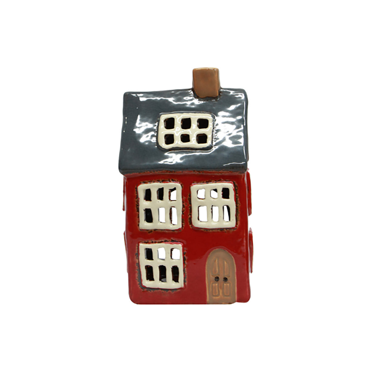 French Country Alsace Tealight House Red with Navy Roof 9x7x17H | Minimax