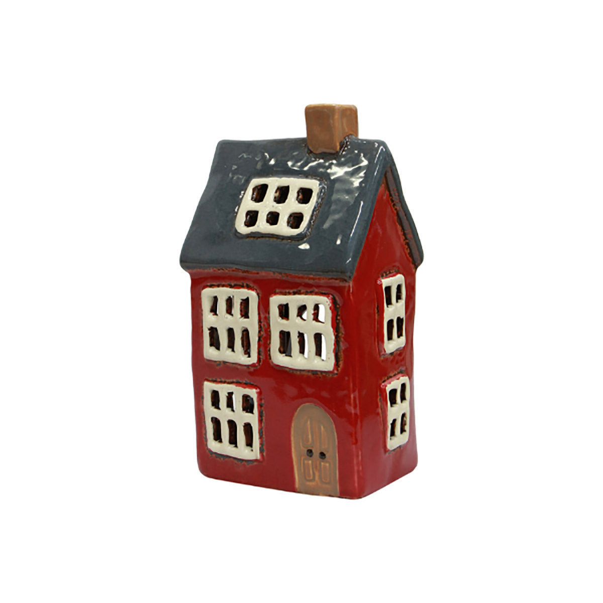 French Country Alsace Tealight House Red with Navy Roof 9x7x17H | Minimax