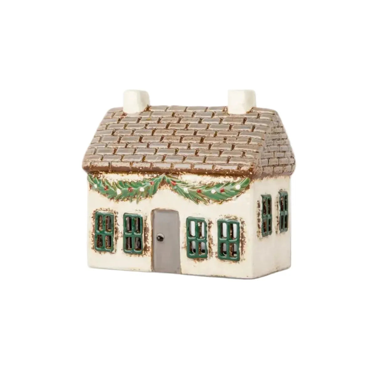 French Country Chirstmas Tea Light Cottage Stone with Swag 14x7x15cm | Minimax