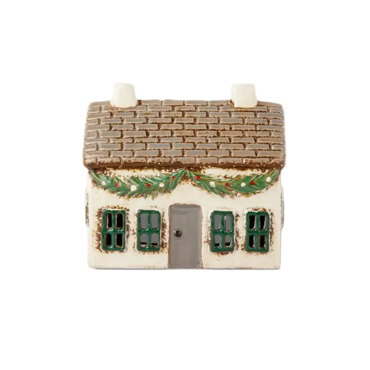 French Country Chirstmas Tea Light Cottage Stone with Swag 14x7x15cm | Minimax