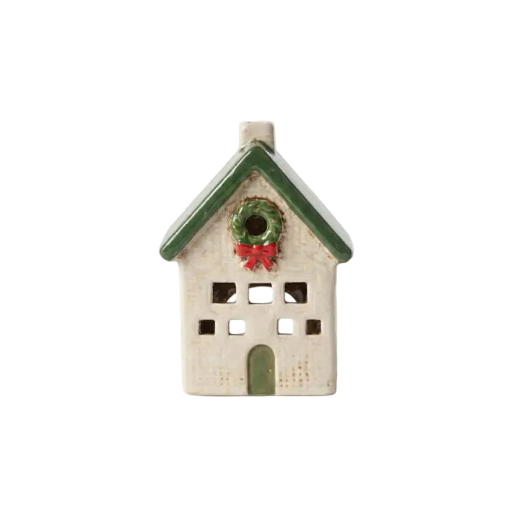 French Country Wreath Tea Light Cottage Cream/Green 9.5x7.5x12.5cm | Minimax