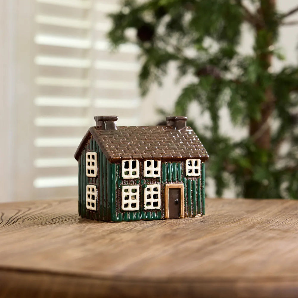 French Country Shingle Tea Light Cottage Green 13x8x11cm | Minimax