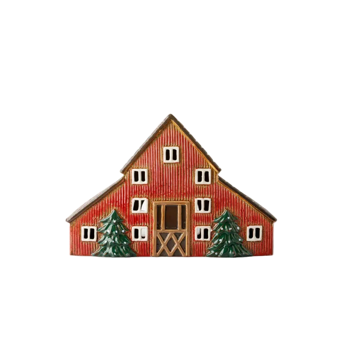 French Country Trees Barn Tealight Red 30.5x11.5x20.5cm | Minimax