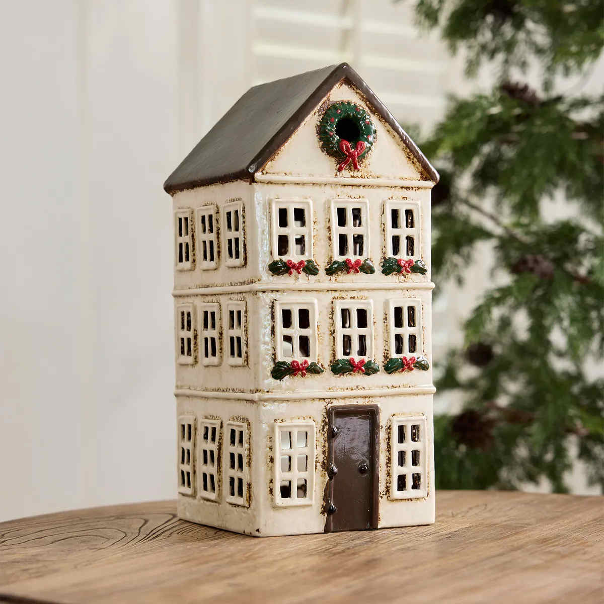French Country Nordgard Grande Chalet Tealight House Slate/Cream 16x15.5x32.5cm | Minimax