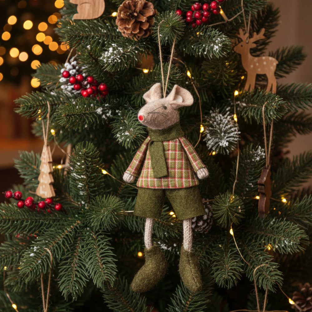 French Country Billy Mouse Hanging Decoration Green 16cm