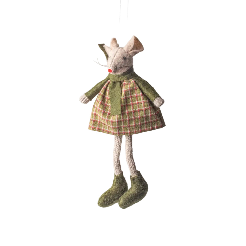 French Country Tilly Mouse Hanging Decoration Green 16cm