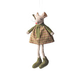 French Country Tilly Mouse Hanging Decoration Green 16cm