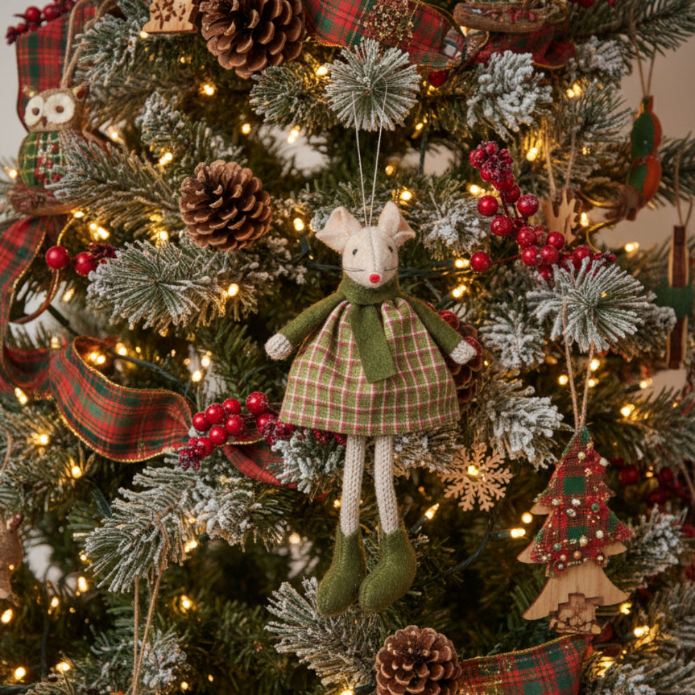 French Country Tilly Mouse Hanging Decoration Green 16cm