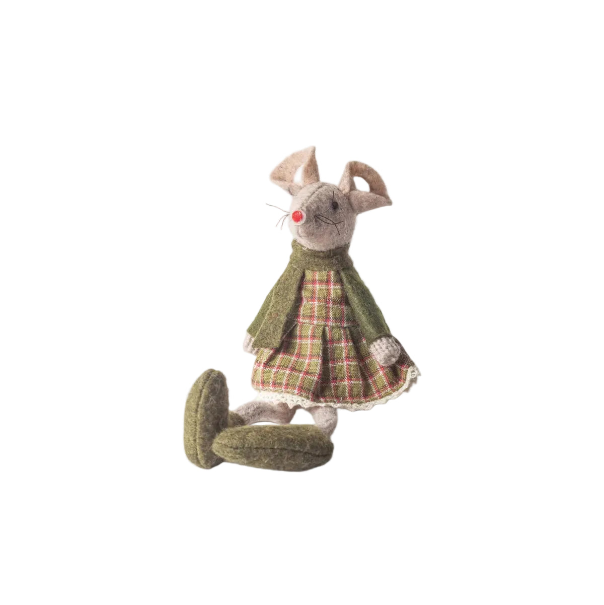 French Country Tilly Mouse Sitting Decoration Green 16cm