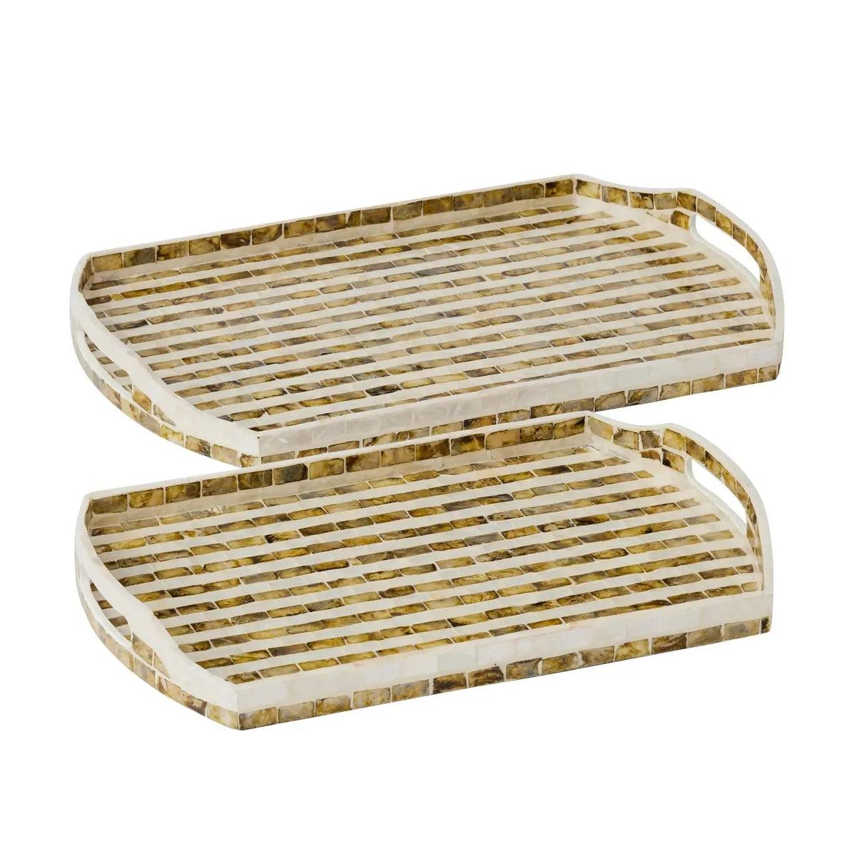 Salerno Inlay Tray Olive  Large 51x35x5cm – elegant handcrafted serving tray with olive-toned inlay design and cut-out side handles.