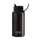 Frank Green Ceramic Reusable Bottle Shadow Chrome 1L – product image with flip lid upright