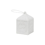 French Country LED Bauble Lantern – white lantern with cut-out bauble wreath design