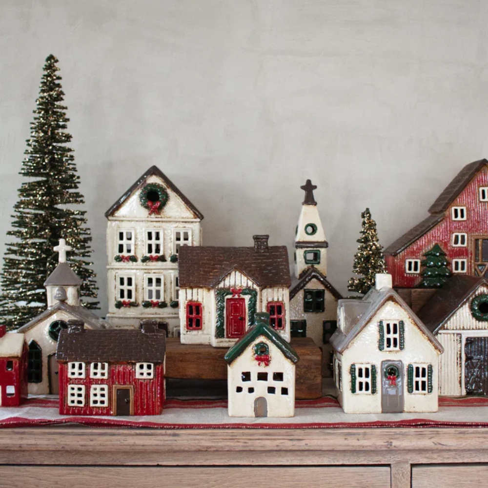 French Country Trees Barn Tealight Red 30.5x11.5x20.5cm | Minimax