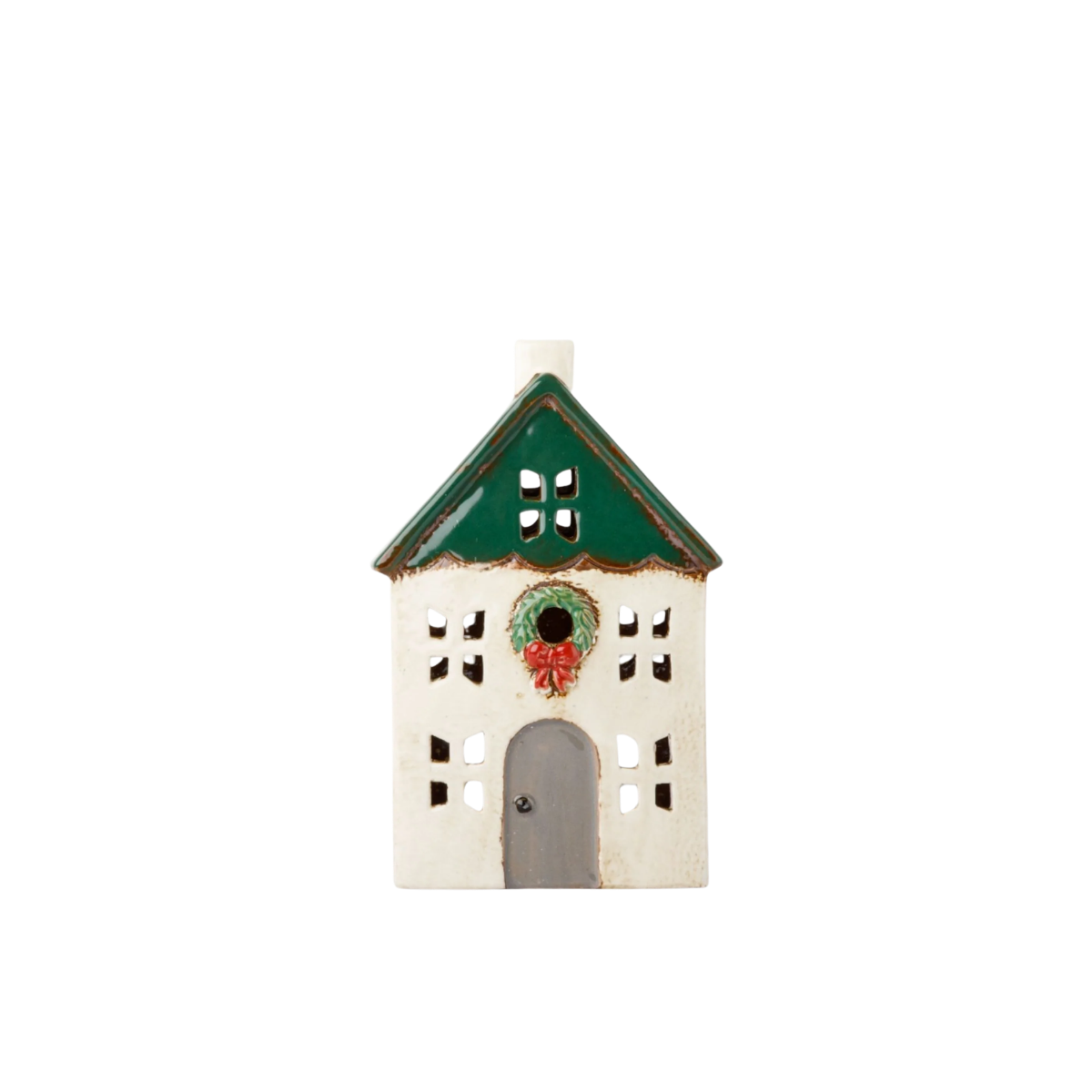 French Country Tea Light House with Roof Wreath Green 13x9x20cm | Minimax
