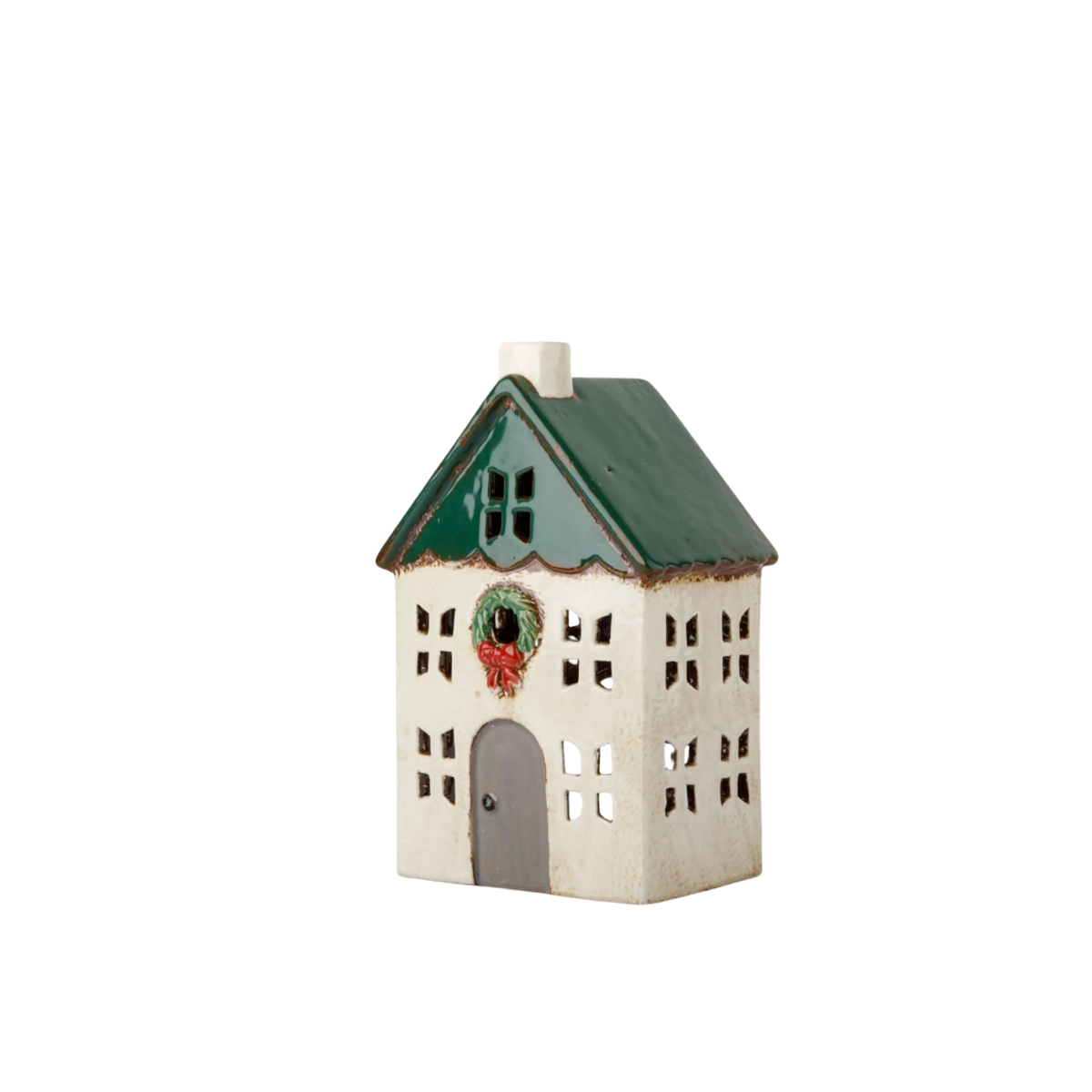French Country Tea Light House with Roof Wreath Green 13x9x20cm | Minimax