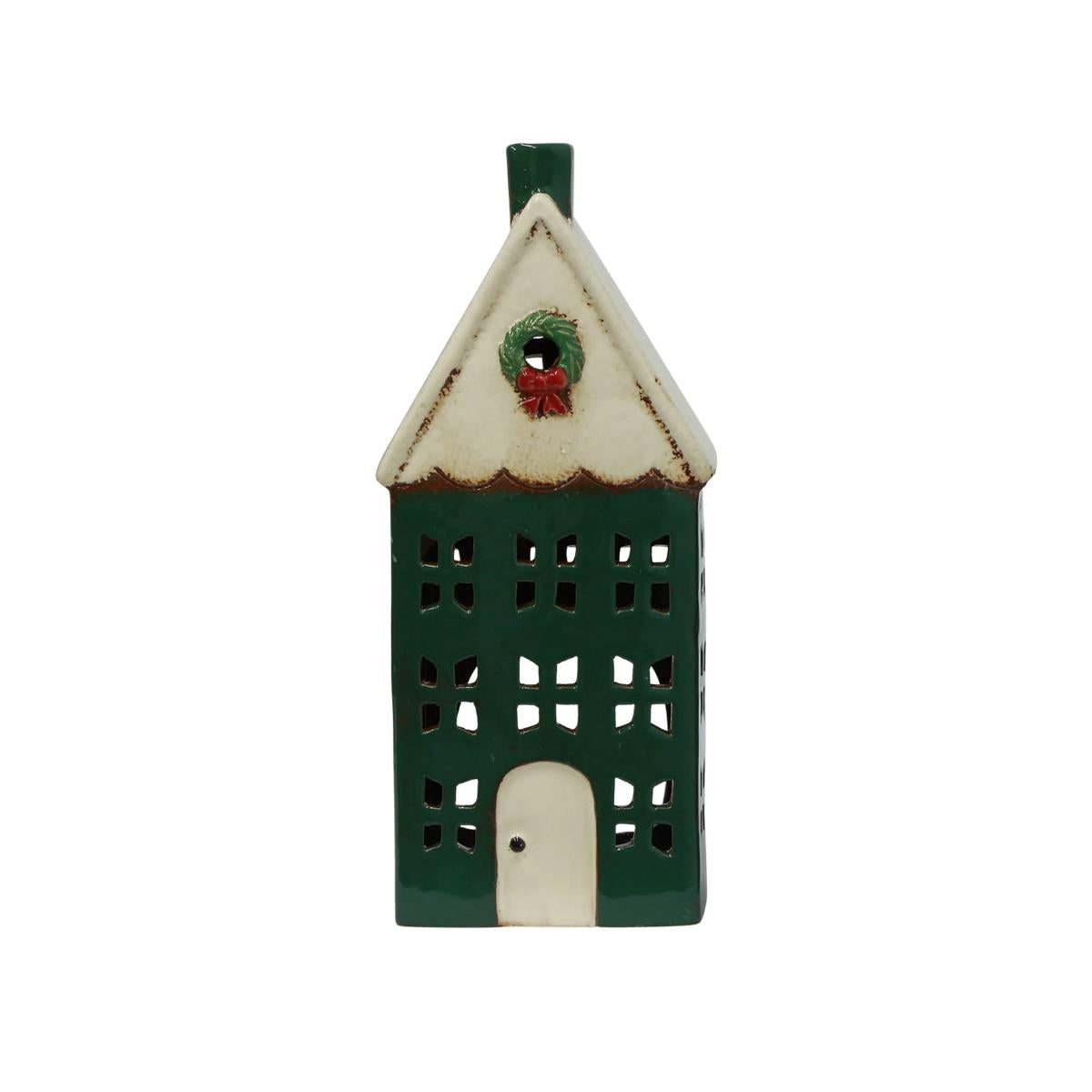 French Country Tea Light House with Wreath Green Tall 13x9x30cm | Minimax
