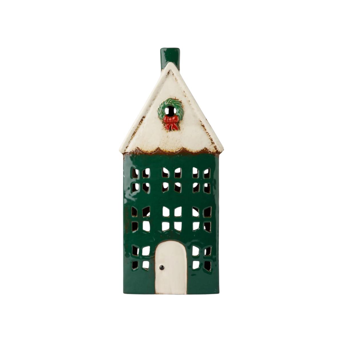 French Country Tea Light House with Wreath Green Tall 13x9x30cm | Minimax