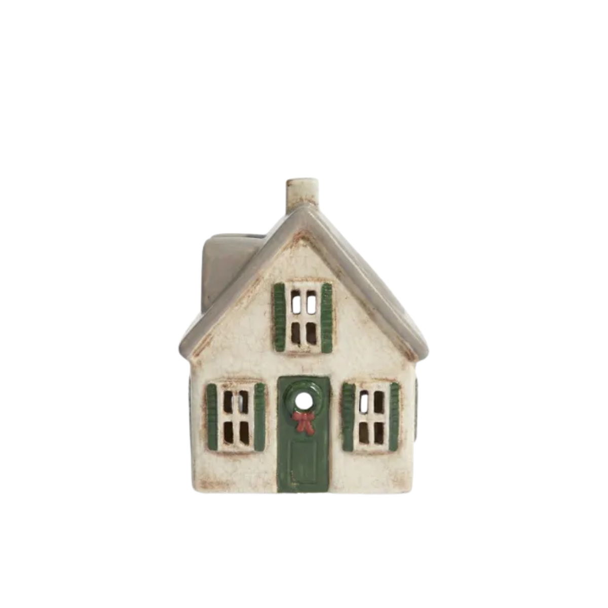 French Country Villa Tealight with Wreath Cream/Grey 13.5x10.5x17cm | Minimax