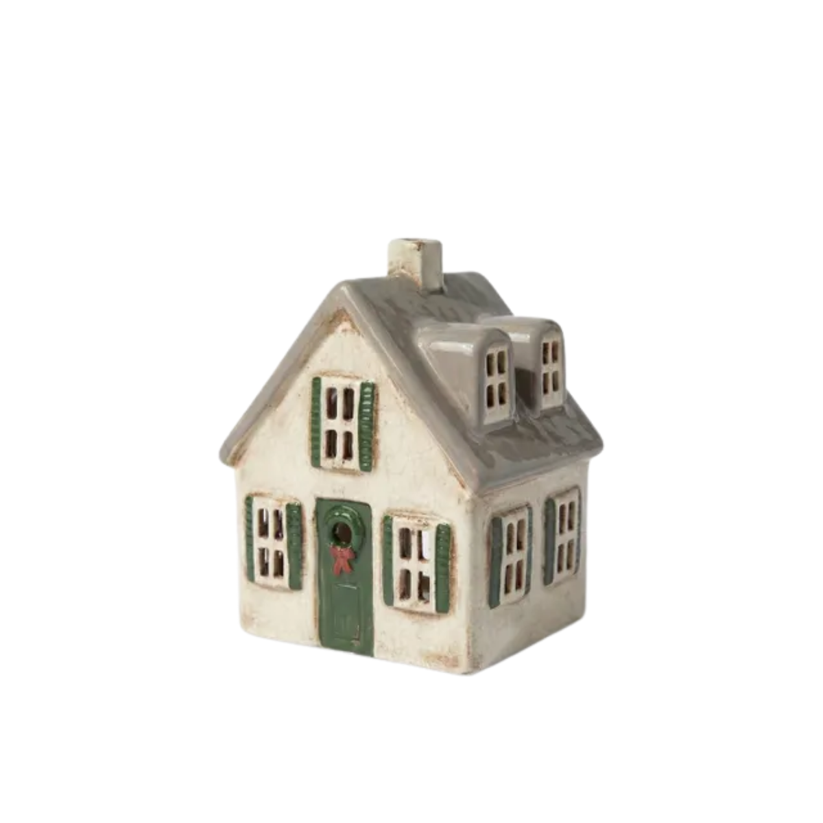 French Country Villa Tealight with Wreath Cream/Grey 13.5x10.5x17cm | Minimax